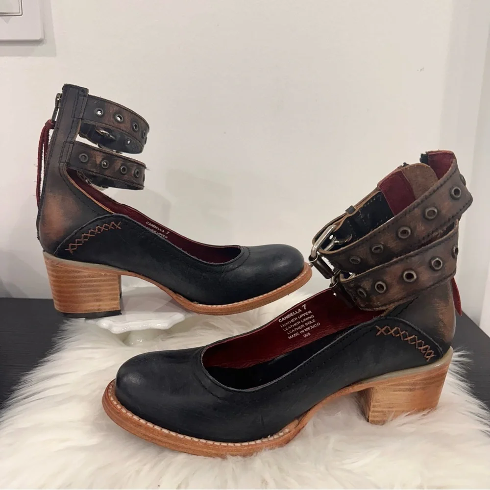 FREEBIRD 🦅 CANDELLA Navy Multi Leather Buckle Shoes Size 7 - Picture 11 of 12